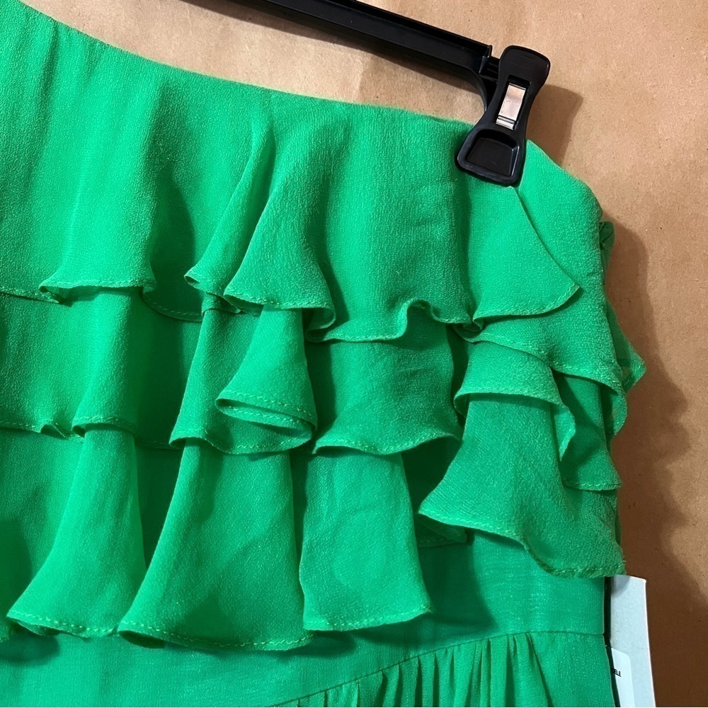 Jill Stuart | NWT One Shoulder Ruffle Silk Mini Dress Cocktail Green Size 10 - Picture 7 of 16